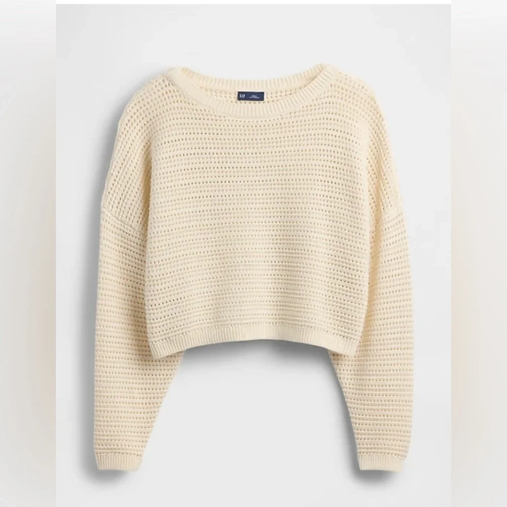 Gap Crochet Boatneck Crop Sweater - Picture 3 of 4